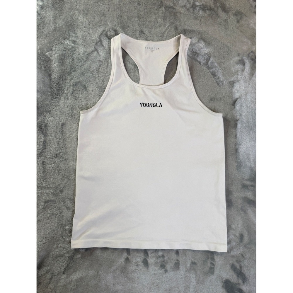 Youngla Racerback Tank Top Mens M Off White Sleeveless Off-White Stretch Shirts